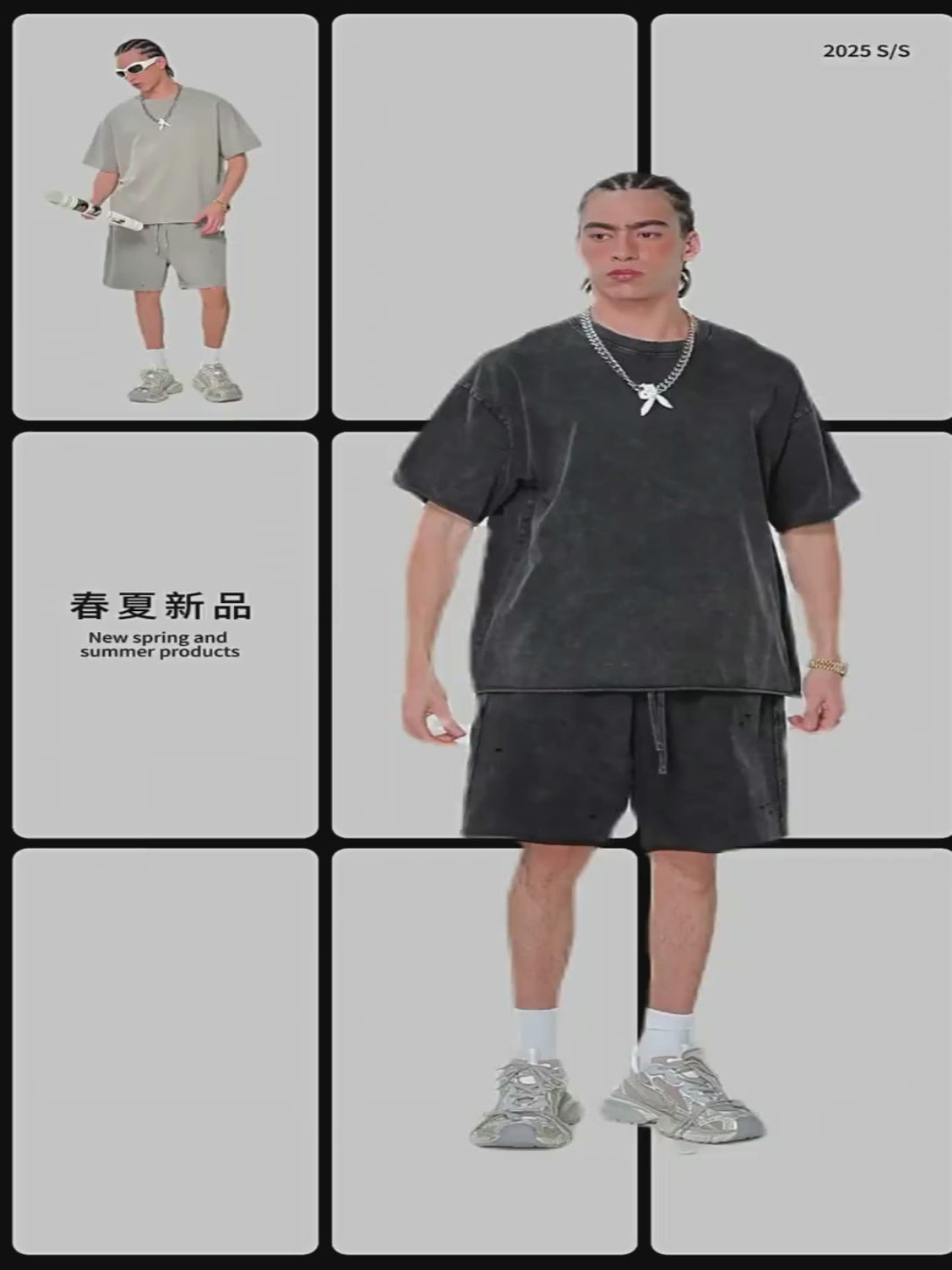 Live Model Showcasing Oversized Vintage-Wash Tee | Streetwear Styling with Raw-Edge Details | Fabric Drape & Fit Demonstration for Bulk Buyers