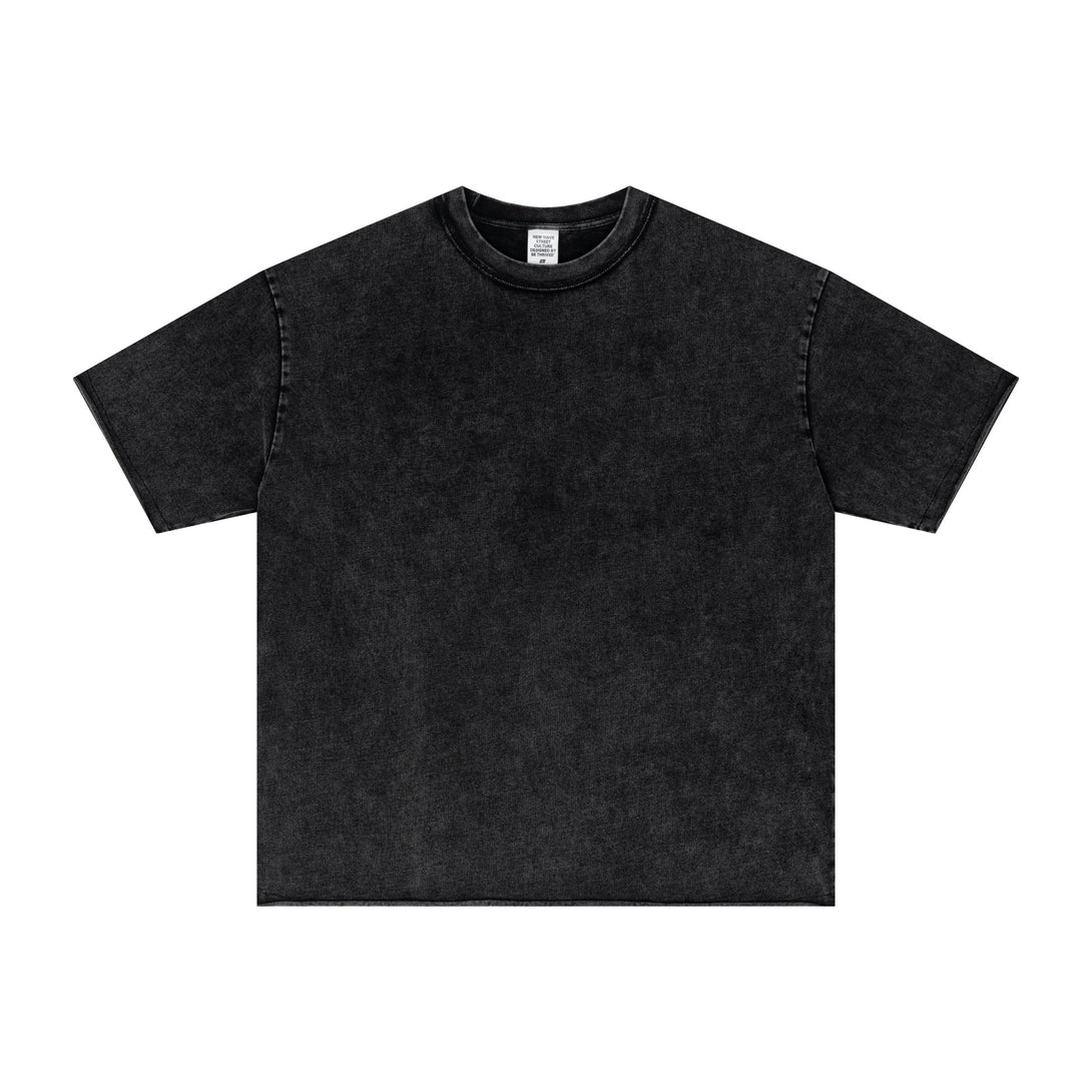 Black Raw-Edge Design Tee Front | Heavyweight Oversized Cotton | Distressed Streetwear Essential | Wholesale Textiles