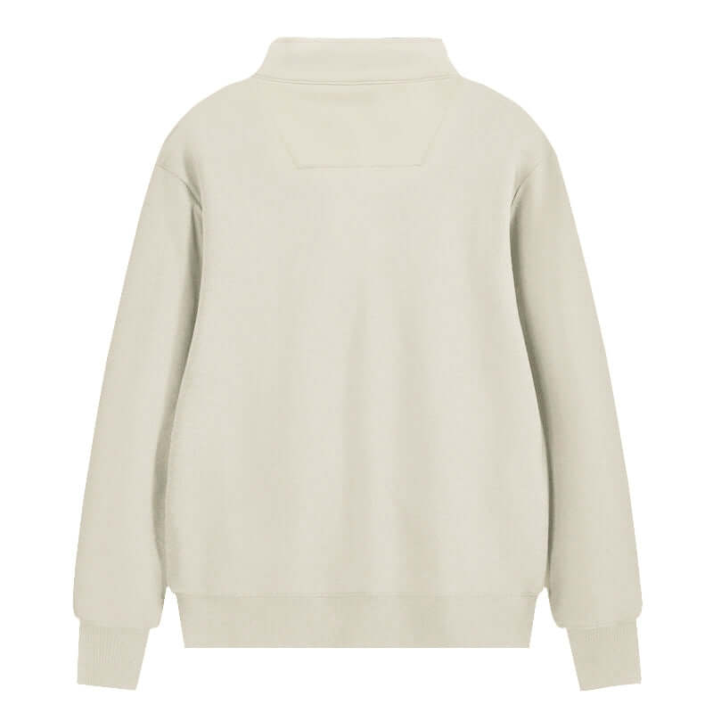 Back view of Semi Zip Sweatshirt showcasing the stand collar and pullover design.