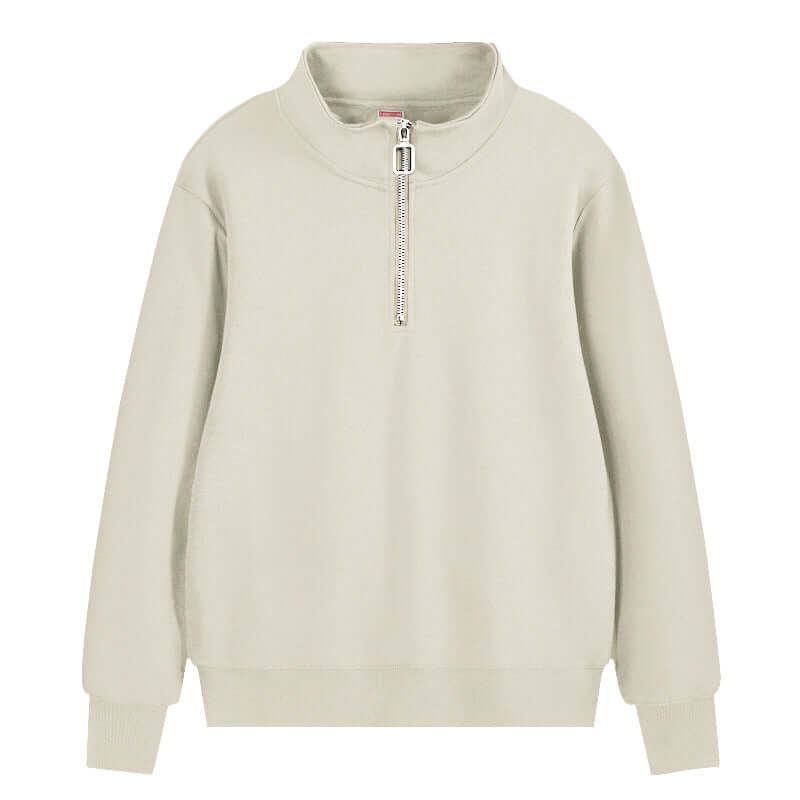 Semi Zip Sweatshirt in light color with stand collar and semi-zip closure, ideal for unisex wear.