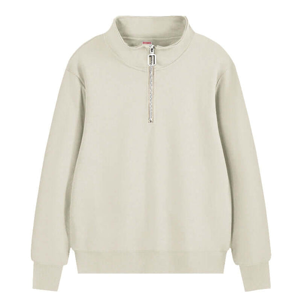 Semi Zip Sweatshirt in light color with stand collar and semi-zip closure, ideal for unisex wear.