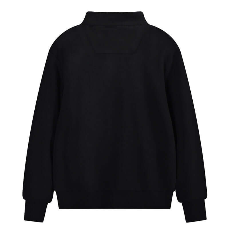 Back view of the Semi Zip Sweatshirt showing stand collar and semi-zip design in black color.