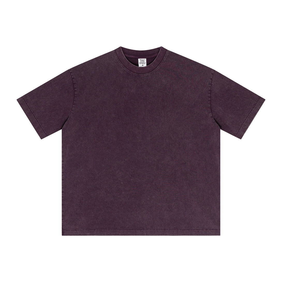 Purple Snow-Wash Cotton T-Shirt Front | Vintage Craft Distressing | Custom Streetwear Base