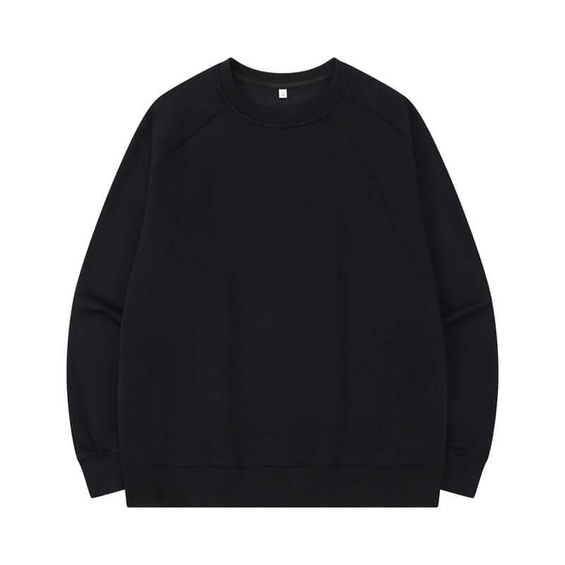 Front view of black eco-friendly crewneck sweatshirt with Sorona® bio-based fiber