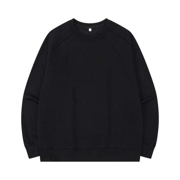 Front view of black eco-friendly crewneck sweatshirt with Sorona® bio-based fiber