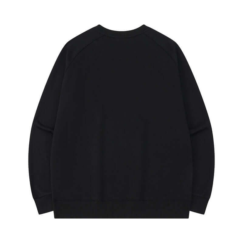Back view of black sustainable cotton-polyester-Sorona® blend sweatshirt