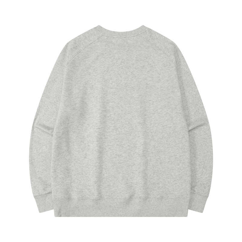 Heather grey recycled material sweatshirt back with reinforced stitching