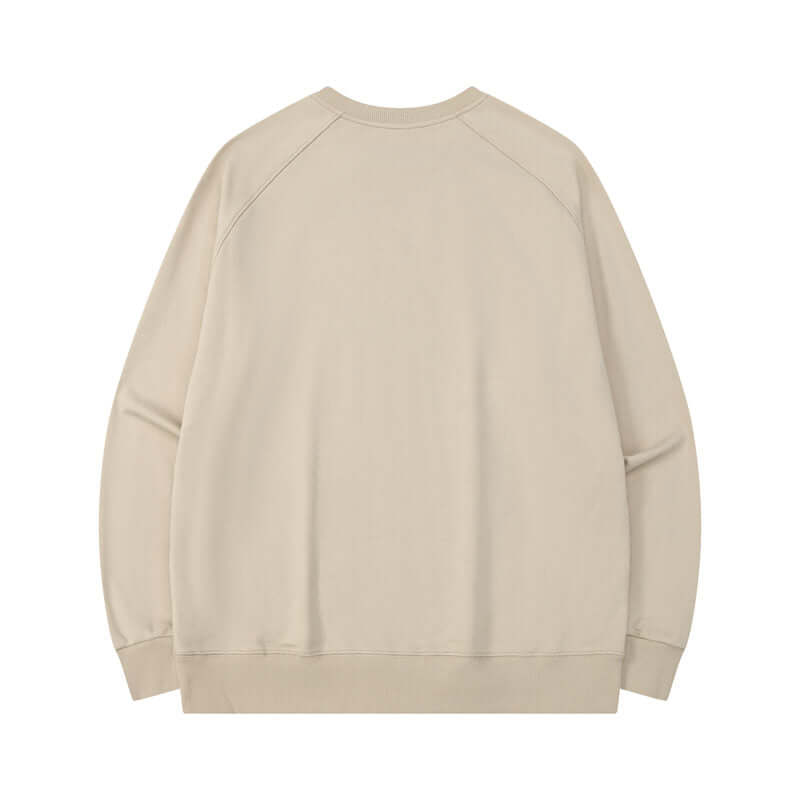 Oatmeal crewneck sweatshirt back showing minimalist sustainable design