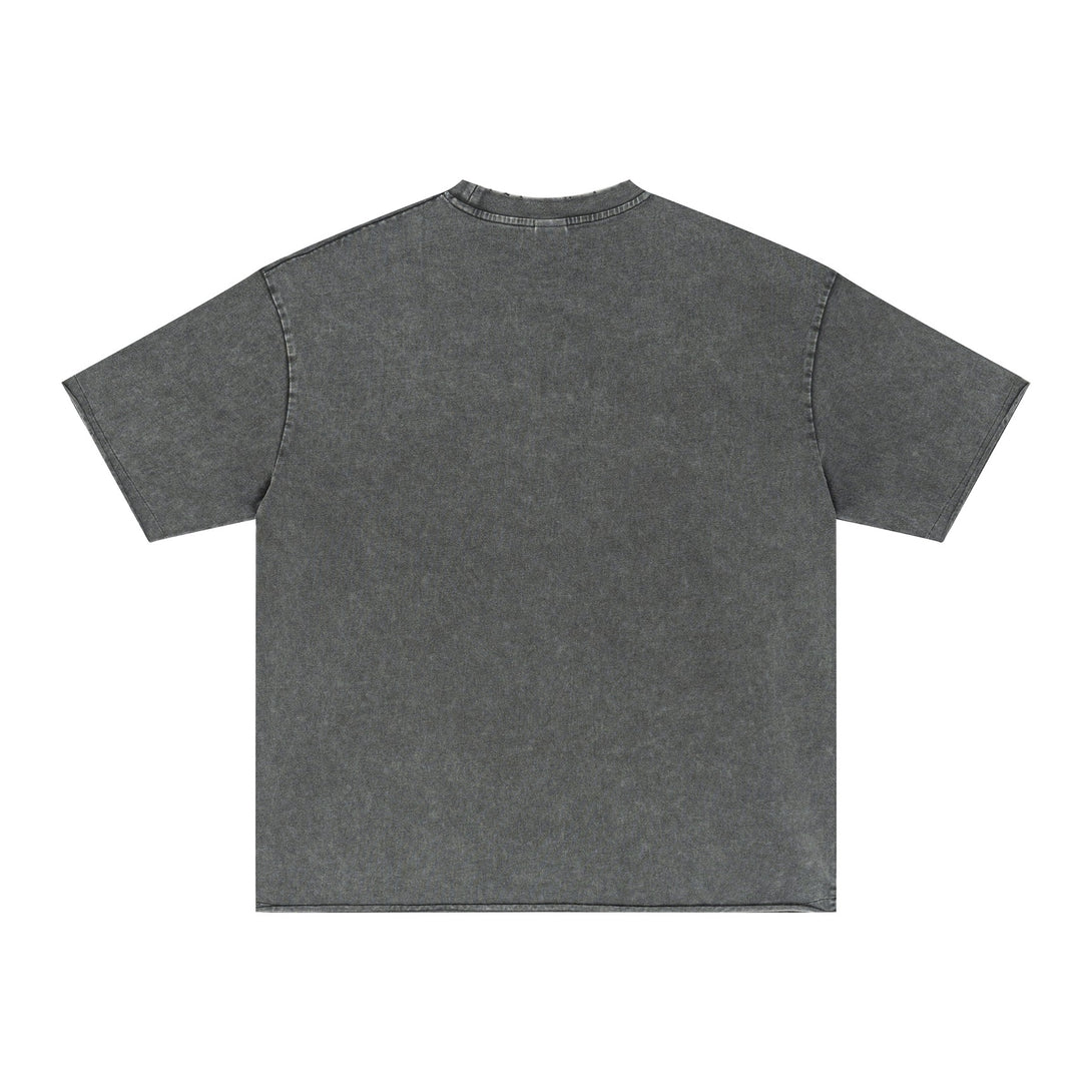 Dark Gray Eco Distressed T-Shirt Back | Professional Streetwear Base | Custom Manufacturing