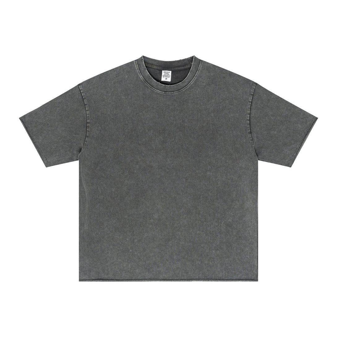Dark Gray Streetwear-Ready Tee Front | Oversized Vintage Wash | Raw-Edge Detail | Bulk Fashion Apparel