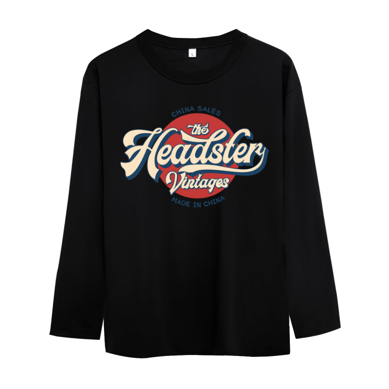 Black long sleeve tee with print - moisture-wicking Sorona - bulk teamwear