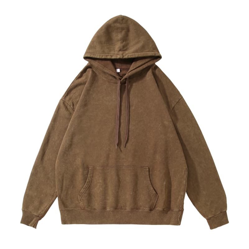 Vintage Wash Hoodie in brown color, featuring a classic pullover style with a hood and front pocket.