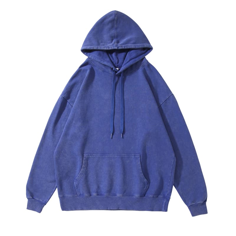 Vintage Wash Hoodie in blue, heavyweight pullover with hood and front pocket, perfect for unisex wear.