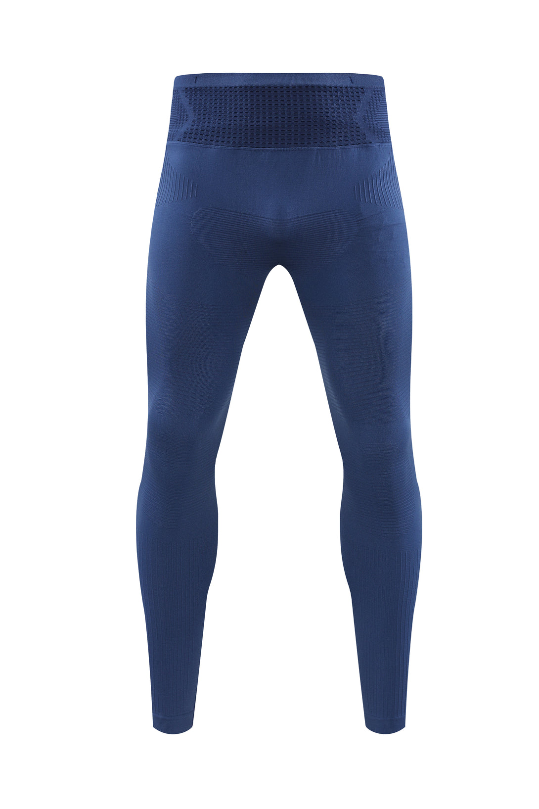 Front view of unisex blue compression training pants