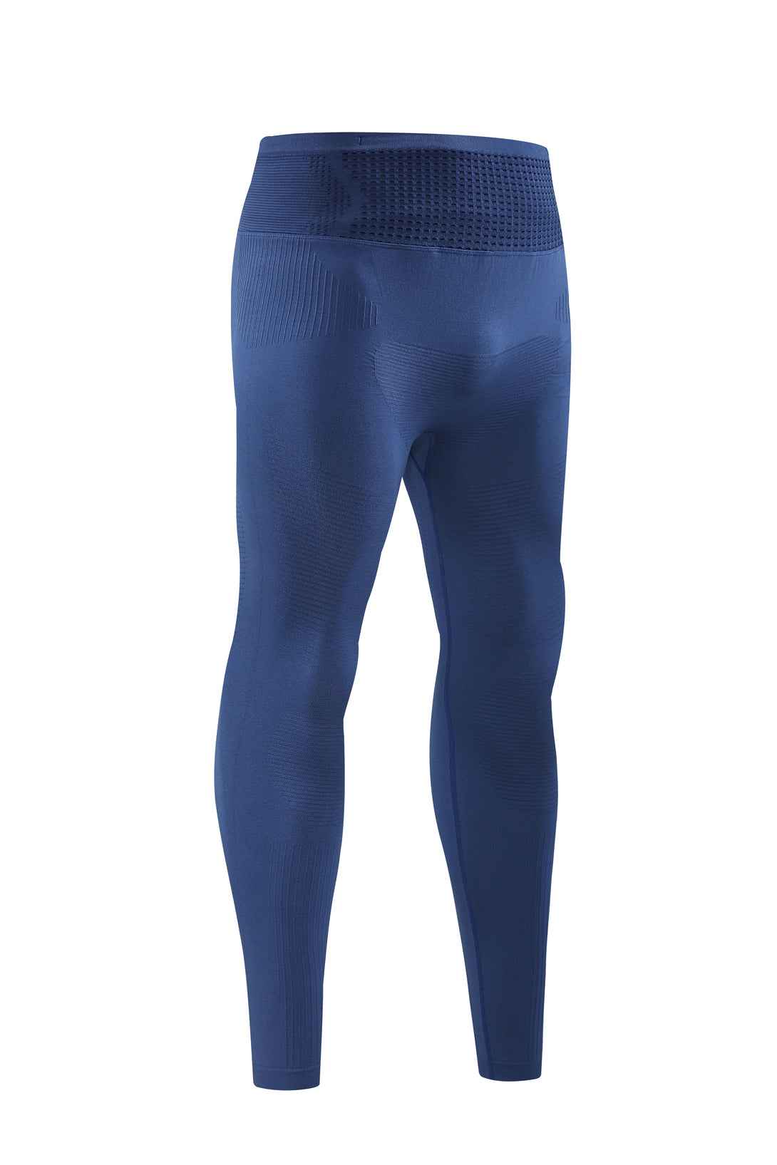 Left side angle of blue performance compression pants
