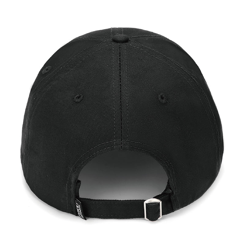 Adjustable back detail on black baseball cap - corporate bulk headwear