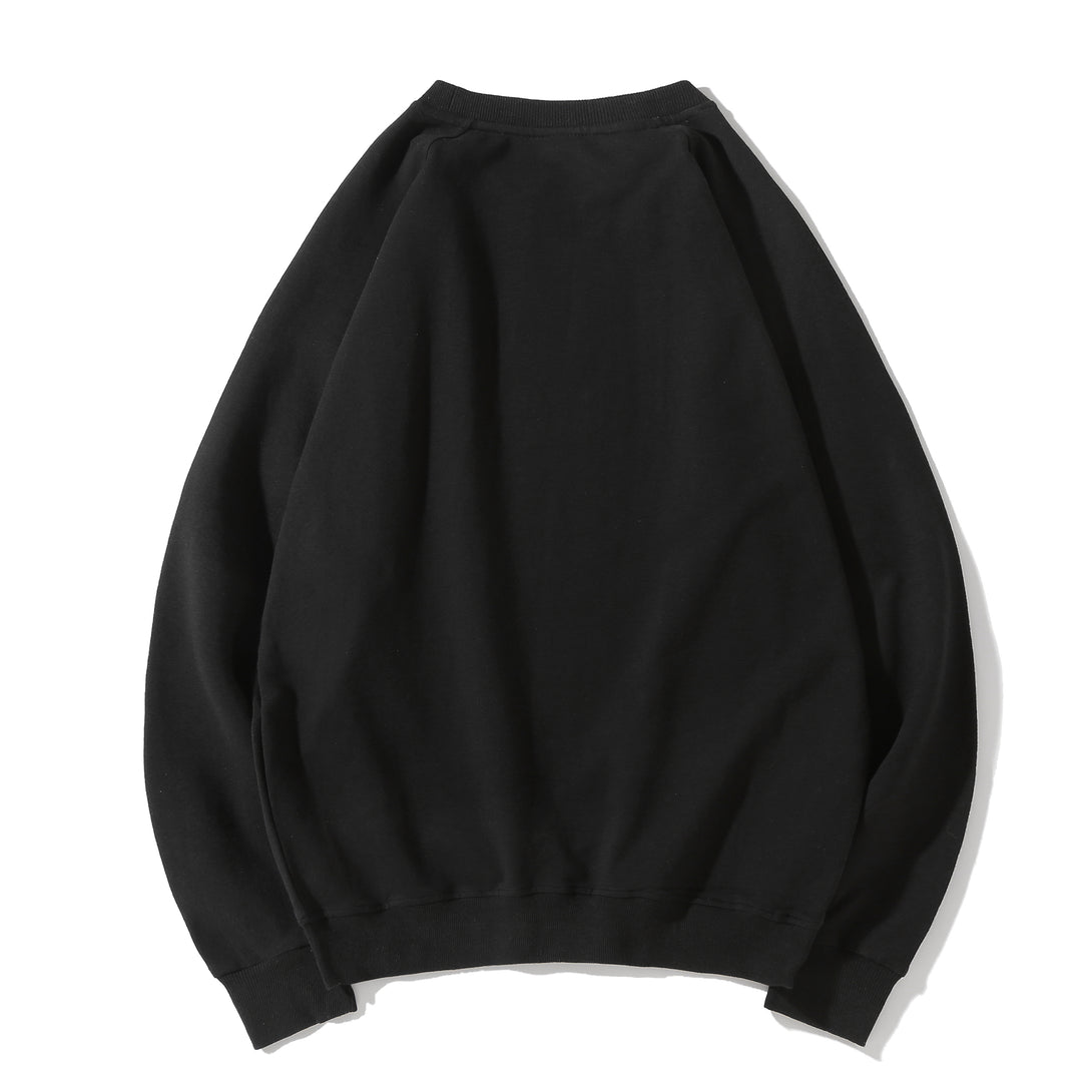 Back view of black unisex cotton fleece crewneck sweatshirt for adult matching apparel
