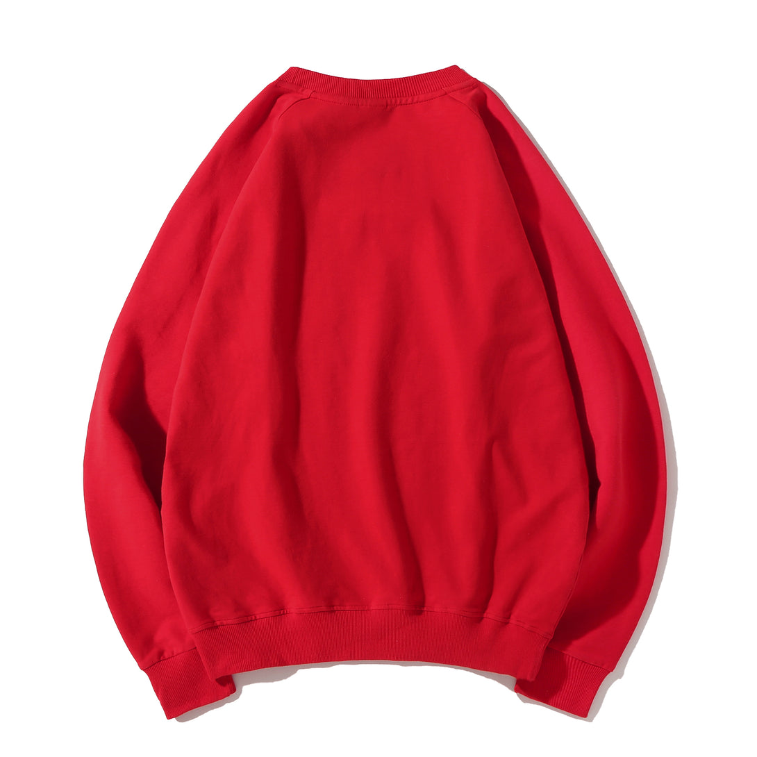 Red heavyweight fleece sweatshirt back with durable ribbed hem