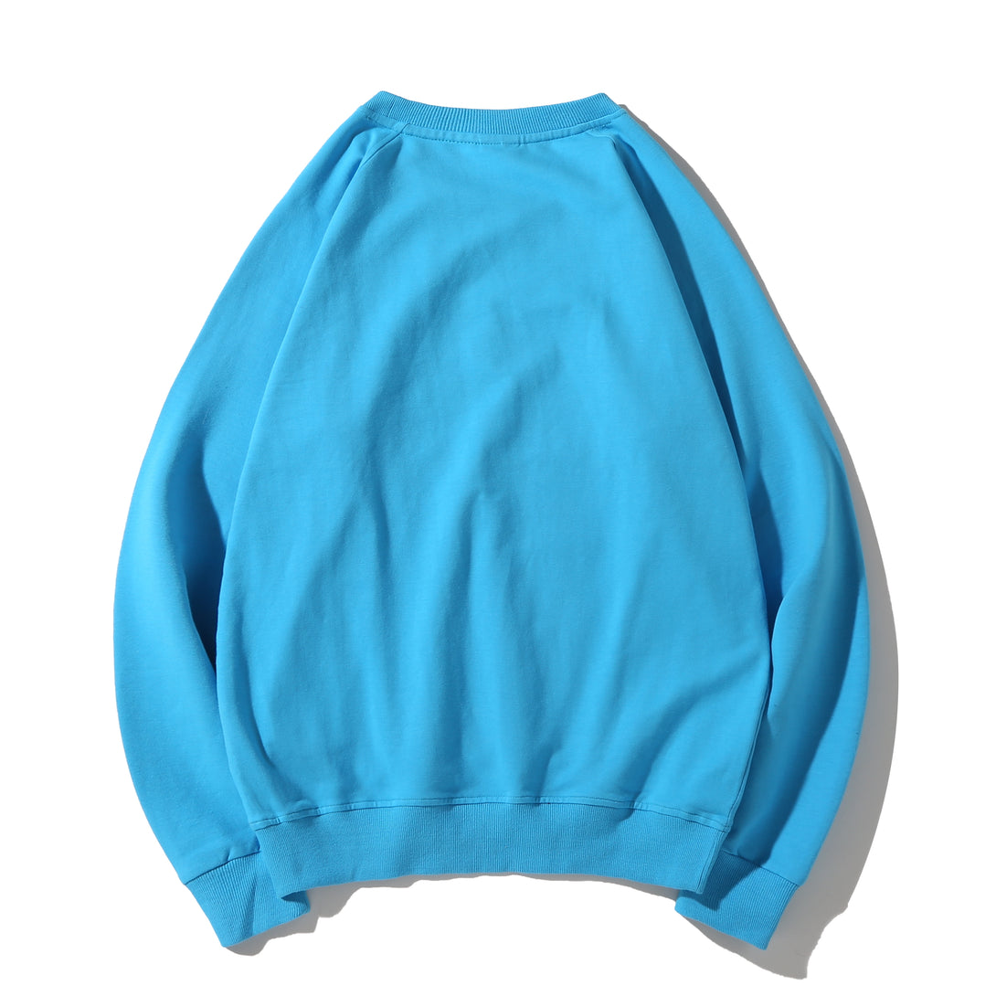 Royal blue cotton fleece sweatshirt back with reinforced stitching