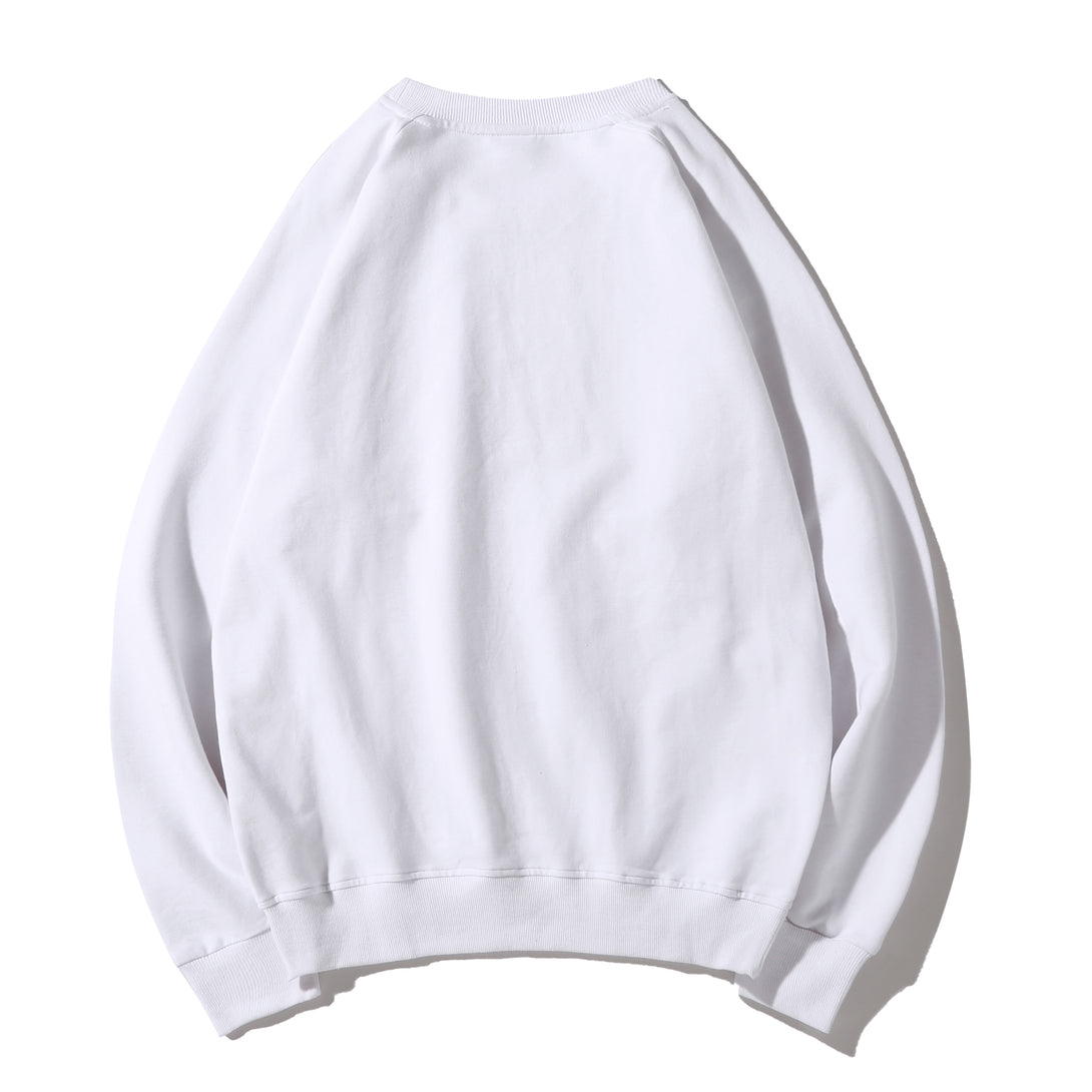 White 100% cotton fleece sweatshirt back showing minimalist design