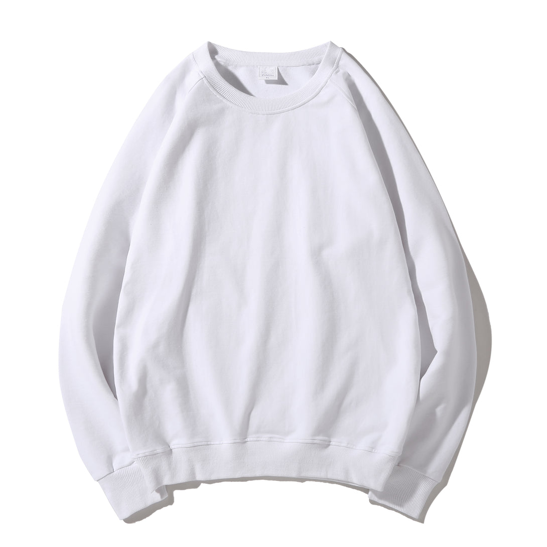 White heavyweight cotton crewneck sweatshirt front for unisex adult matching wear
