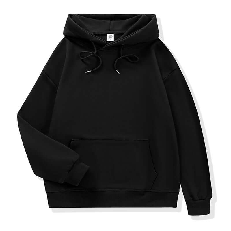 Front view of Black Unisex 310g Cotton Hoodie