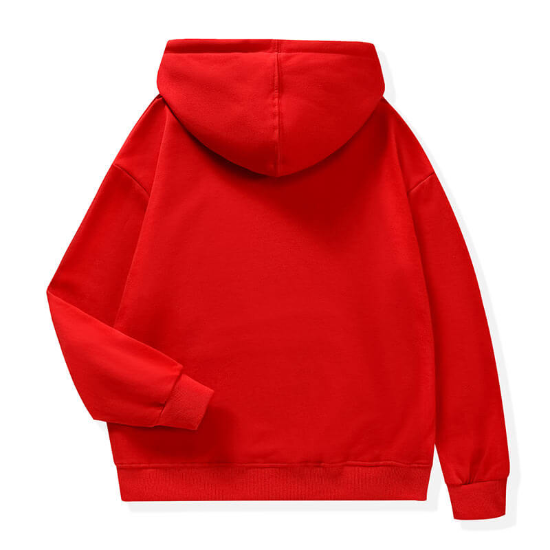 Bright Red Hooded Sweatshirt back with logo placement