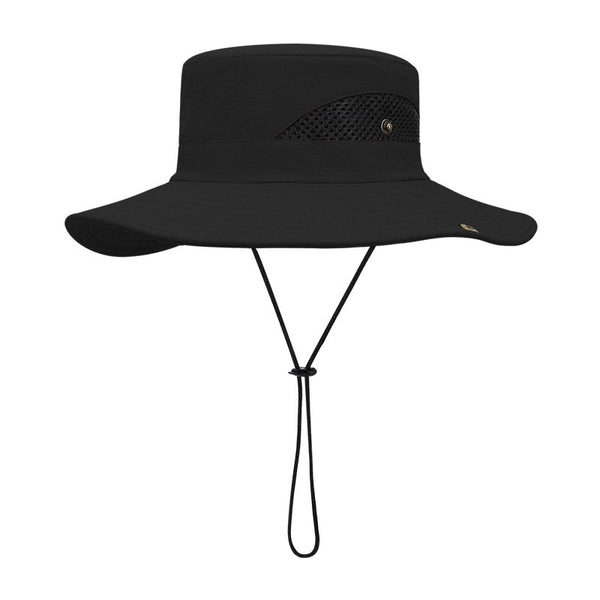 Black unisex wide-brim fishing hat for outdoor activities