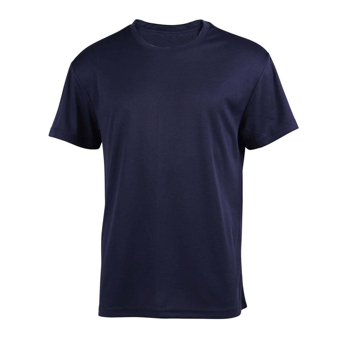 Navy sustainable mesh t-shirt front - RPET quick-dry OEM apparel