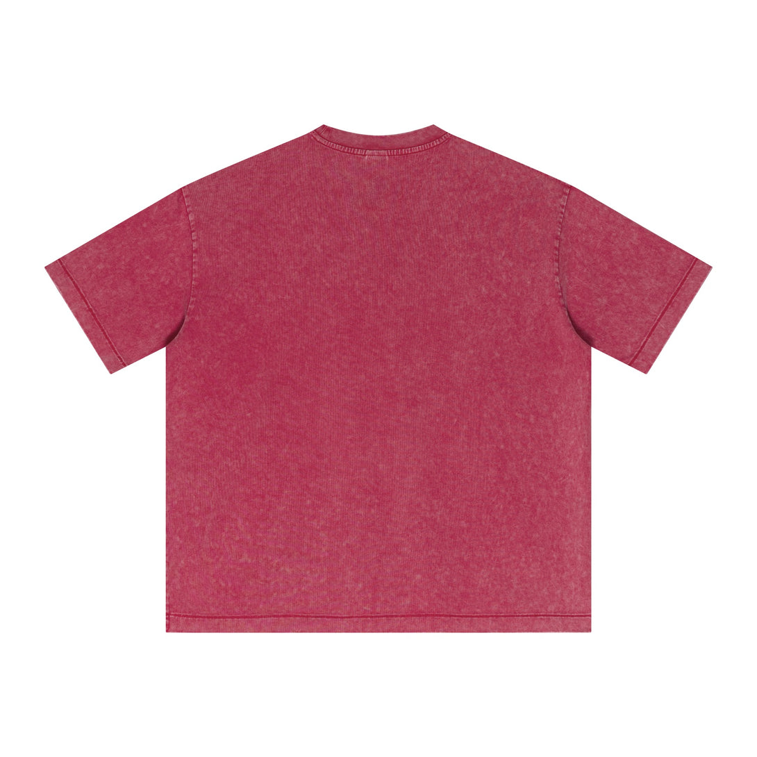 Red Snow-Wash Cotton Tee Back | Faded Retro Finish | Wholesale Fashion Supplier