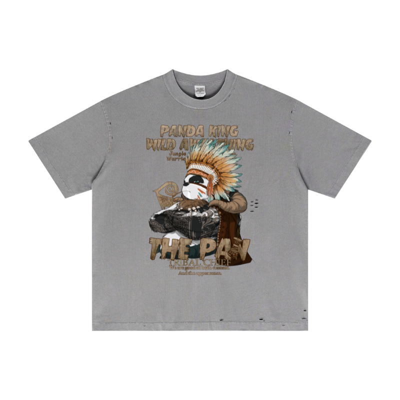 Gray oversized street tee with cracked-concrete print - Pigment-dye vintage wash & distressed trim | Bulk wholesale blanks