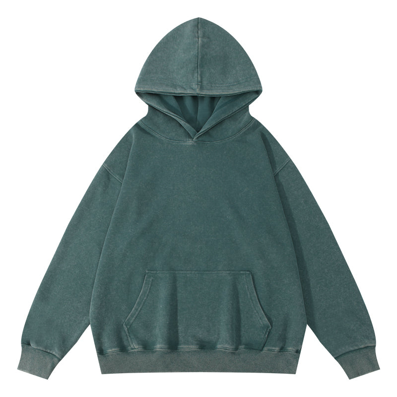 Bottle green wax-dyed pullover hoodie front view