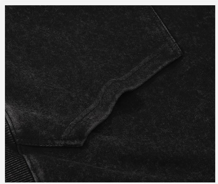 Pocket design on front of wax-dyed pullover hoodie