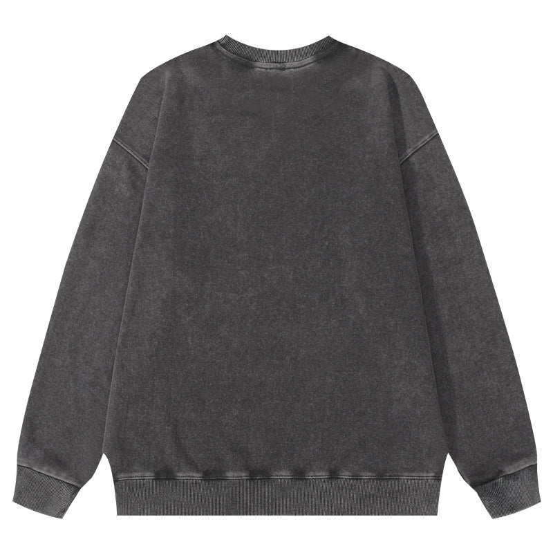 Charcoal gray wax-dyed pullover sweatshirt back view