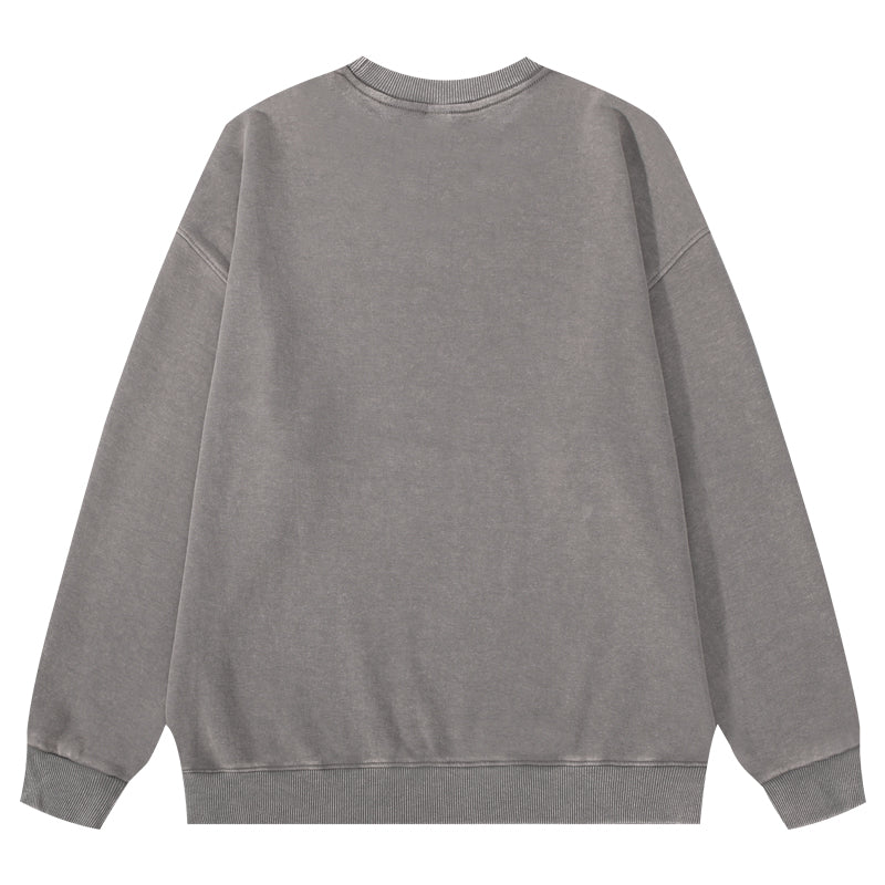 Gray wax-dyed pullover sweatshirt back view