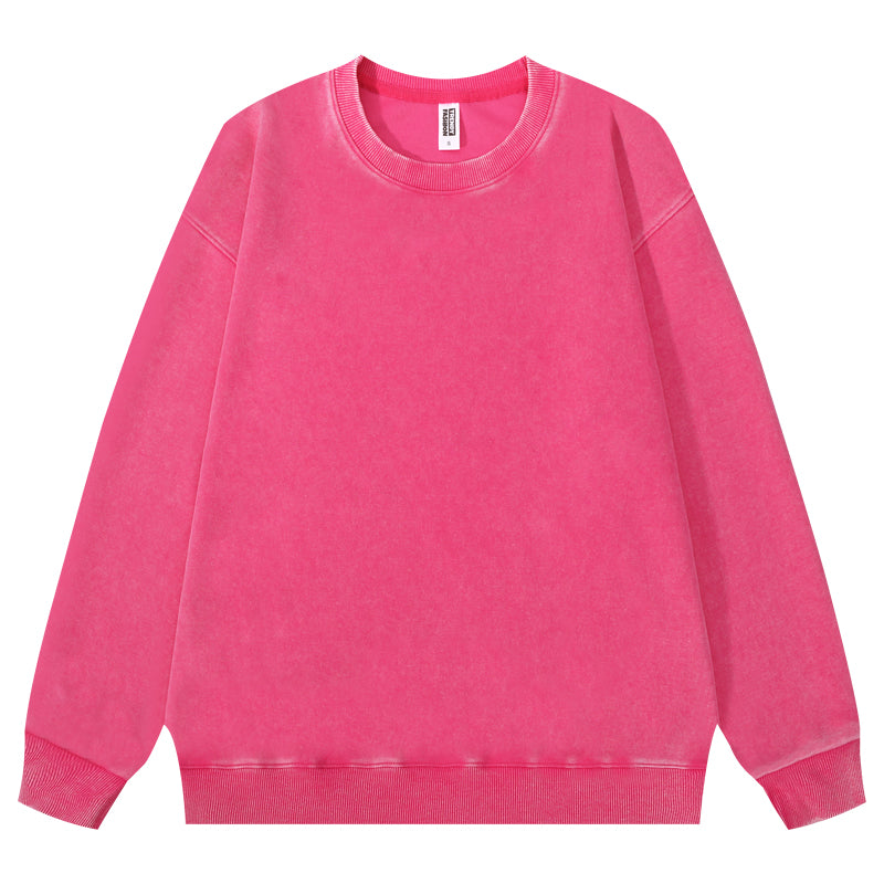 Rose red wax-dyed pullover sweatshirt front view
