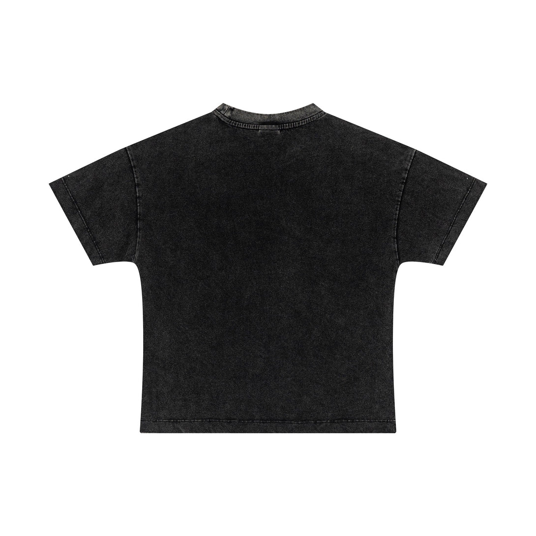 Back angle of Black breathable cotton tee highlighting textured weave construction for wholesale buyers.