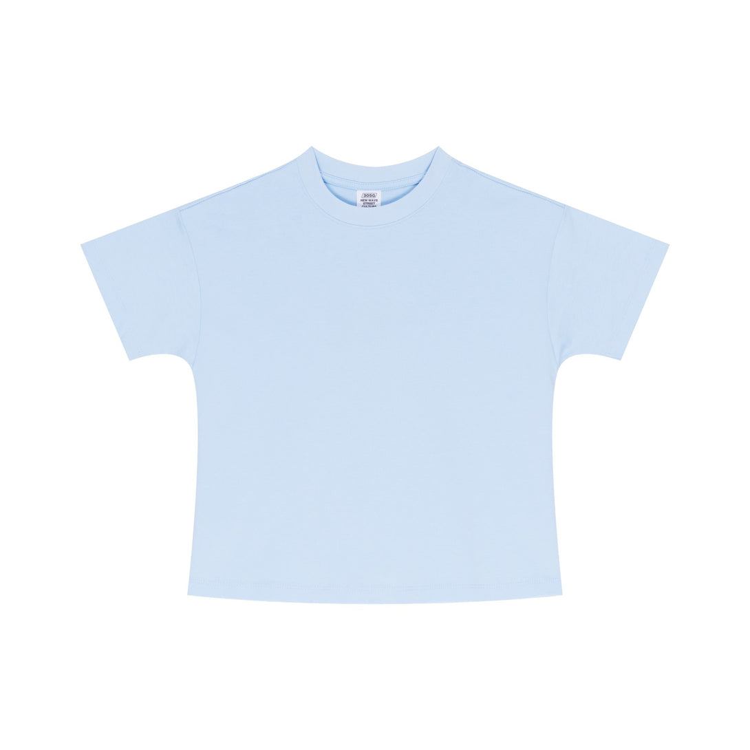 Front view of Light Blue women's 100% cotton t-shirt - SS25 athletic-leisure cut for workout and lounge