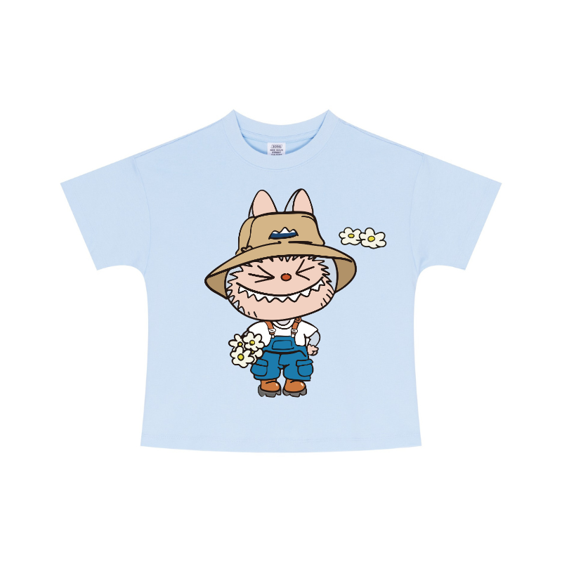 Printed design on Light Blue t-shirt front - athletic-leisure cut with breathable cotton