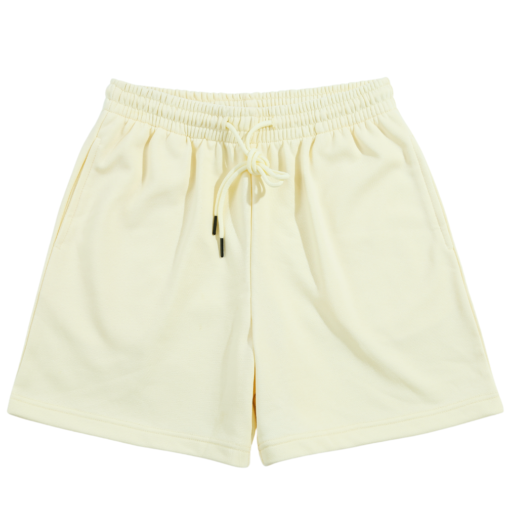 Front View: Women's Elastic Waist Rope Shorts in White - 20% Hemp 80% Organic Cotton Terry (350g) - Bulk Resortwear & Loungewear